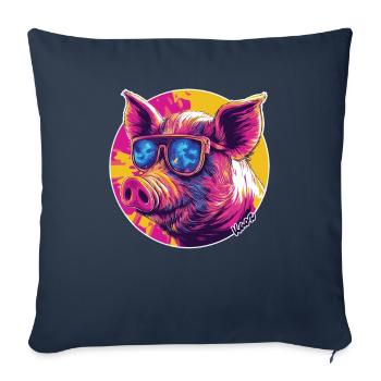 Cochon cool avec lunettes de soleil - Housse de coussin décorative 45 x 45 cm - bleu marine - Devant