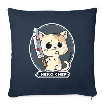 Neko Chef – Freche Katze mit Kochmesser - Sofakissenbezug 45 x 45 cm - Navy - Vorne