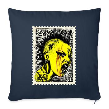 Femme punk sauvage avec mohawk et colère sur timbre-poste - Housse de coussin décorative 45 x 45 cm - bleu marine - Devant