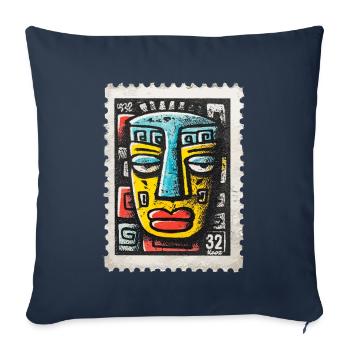 Masque de style tribal coloré sur timbre-poste - Housse de coussin décorative 45 x 45 cm - bleu marine - Devant