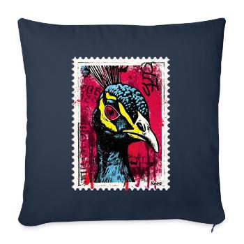 Pfau mit pinkem Blick im Streetart-Look - Sofakissenbezug 45 x 45 cm - Navy - Vorne