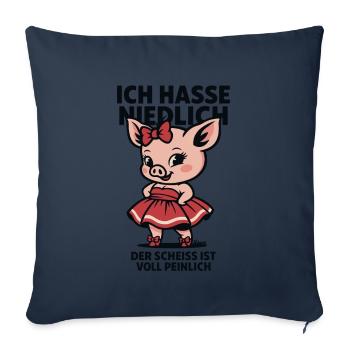 Je déteste mignon – cochon en robe - Housse de coussin décorative 45 x 45 cm - bleu marine - Devant