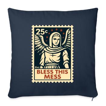 Bénis ce chaos – Timbre-poste Angel - Housse de coussin décorative 45 x 45 cm - bleu marine - Devant