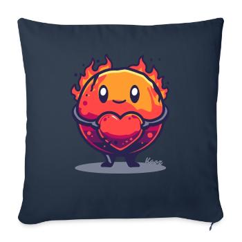 Boule de feu avec coeur - Motif de dessin animé mignon - Housse de coussin décorative 45 x 45 cm - bleu marine - Devant