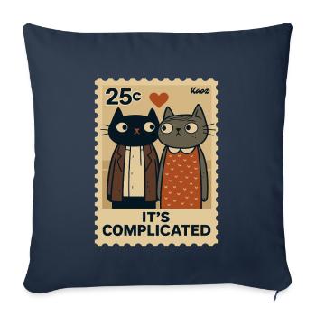 Une paire de chats sur un timbre avec un cœur - Housse de coussin décorative 45 x 45 cm - bleu marine - Devant