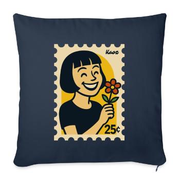 Cheerful Woman with Flower Retro Design - Sofa pillowcase 17,3'' x 17,3'' (45 x 45 cm) - navy - Front