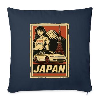 JDM Japon design rétro avec voiture et fille - Housse de coussin décorative 45 x 45 cm - bleu marine - Devant
