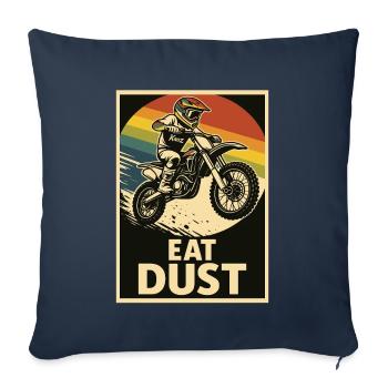 Pilote de motocross avec le dicton Mangez de la poussière - Housse de coussin décorative 45 x 45 cm - bleu marine - Devant