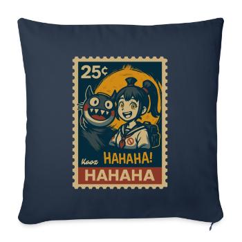Mädchen mit Yokai Katze und Vollmond - Sofakissenbezug 45 x 45 cm - Navy - Vorne