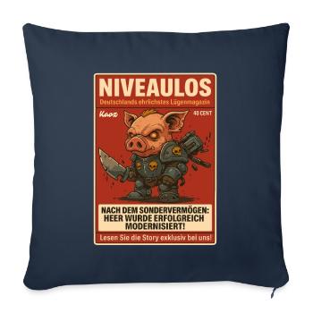 Fighting pig in armor on fake magazine - Sofa pillowcase 17,3'' x 17,3'' (45 x 45 cm) - navy - Front