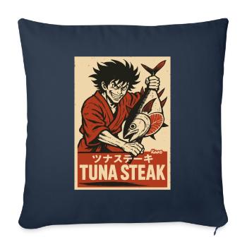 Homme en kimono avec thon et lettrage "Thon - Housse de coussin décorative 45 x 45 cm - bleu marine - Devant