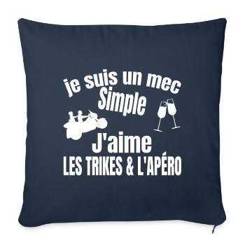 trike et apéro - Housse de coussin décorative 45 x 45 cm - bleu marine - Devant