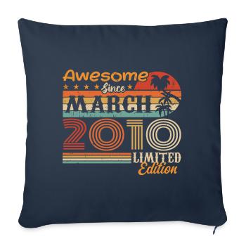 Mars 2010 Vintage 2010 rétro cadeau d’anniversaire - Housse de coussin décorative 45 x 45 cm - bleu marine - Devant