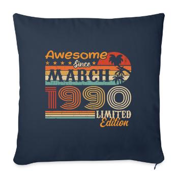 Mars 1990 ' s Vintage 1990 ' s rétro cadeau d’anniversaire - Housse de coussin décorative 45 x 45 cm - bleu marine - Devant