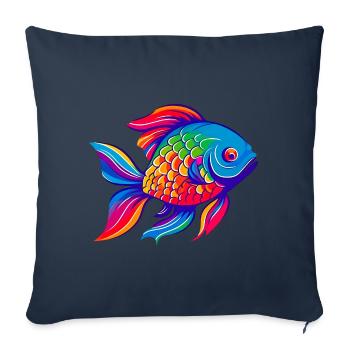 Poisson rouge arc-en-ciel - Housse de coussin décorative 45 x 45 cm - bleu marine - Devant