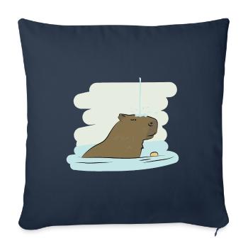 Design d’illustration « Baisers de Capybara » - Housse de coussin décorative 45 x 45 cm - bleu marine - Devant