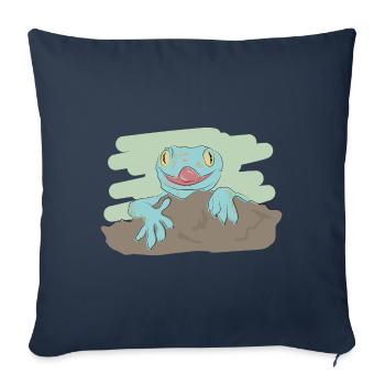 Design illustré avec gecko - Housse de coussin décorative 45 x 45 cm - bleu marine - Devant