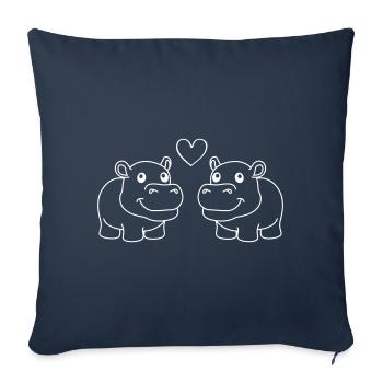 Hippo Comic Animal Couple Love - Sofa pillowcase 17,3'' x 17,3'' (45 x 45 cm) - navy - Front