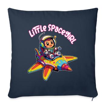 Petite astronaute de l’espace dans un vaisseau spatial coloré - Housse de coussin décorative 45 x 45 cm - bleu marine - Devant