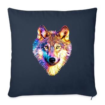 Wolf in rainbow flames - Sofa pillowcase 17,3'' x 17,3'' (45 x 45 cm) - navy - Front