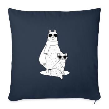 ours et renard cool avec des lunettes de soleil - Housse de coussin décorative 45 x 45 cm - bleu marine - Devant