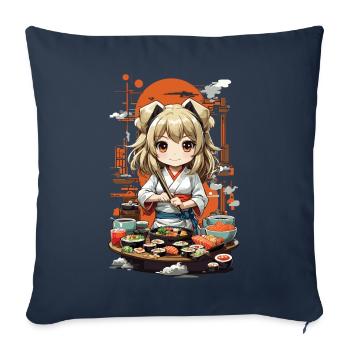 Kawaii Anime Sushi Girl Streetwear Food Design - Housse de coussin décorative 45 x 45 cm - bleu marine - Devant