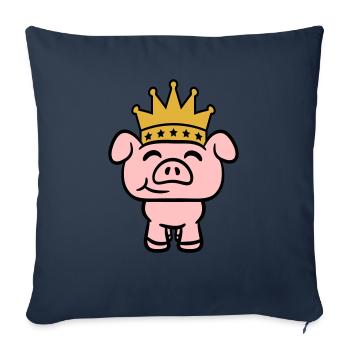 Cochon Roi Reine Prince héritier Princesse - Housse de coussin décorative 45 x 45 cm - bleu marine - Devant
