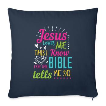 Jésus Design Oui Jésus m’aime Idée cadeau d’anniversaire - Housse de coussin décorative 45 x 45 cm - bleu marine - Devant