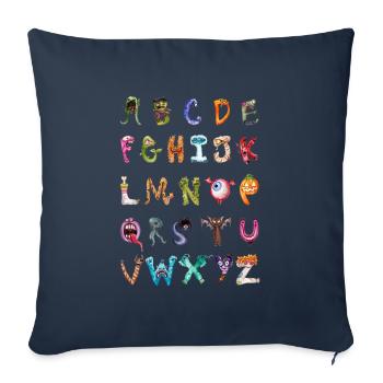 Effrayant monstre mignon alphabet cartoon ABC - Housse de coussin décorative 45 x 45 cm - bleu marine - Devant