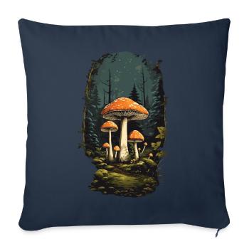 Tabouret miracle aux champignons vintage dans un style rétro - Housse de coussin décorative 45 x 45 cm - bleu marine - Devant