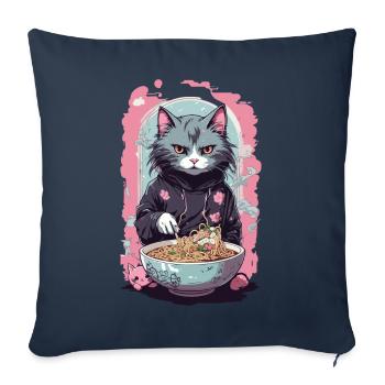 Anime Ramen Cat Japanese Noodle Soups Art - Sofa pillowcase 17,3'' x 17,3'' (45 x 45 cm) - navy - Front