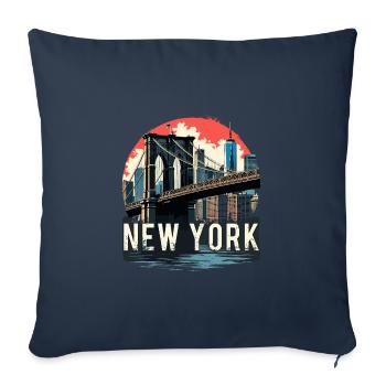 New York – Pont de Brooklyn et Skyline - Housse de coussin décorative 45 x 45 cm - bleu marine - Devant
