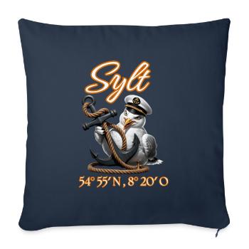 Sylt Seagull avec ancre et coordonnées GPS - Housse de coussin décorative 45 x 45 cm - bleu marine - Devant