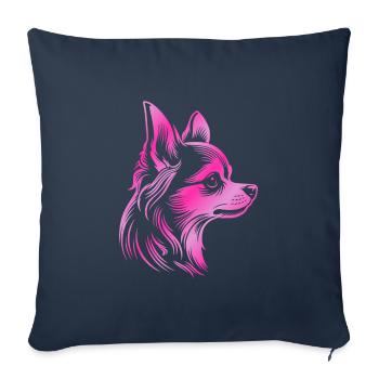 Chihuahua, poil long, tête de chien, dessin rose - Housse de coussin décorative 45 x 45 cm - bleu marine - Devant