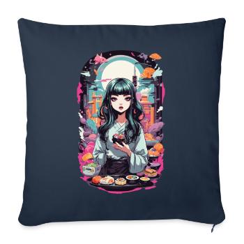 Anime e-Girl Sushi Goth Pastel Streetwear - Housse de coussin décorative 45 x 45 cm - bleu marine - Devant
