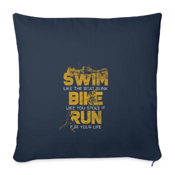Athlète de course de vélo de natation de triathlon - Housse de coussin décorative 45 x 45 cm - bleu marine - Devant