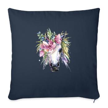 cheval fleurs licorne - Housse de coussin décorative 45 x 45 cm - bleu marine - Devant
