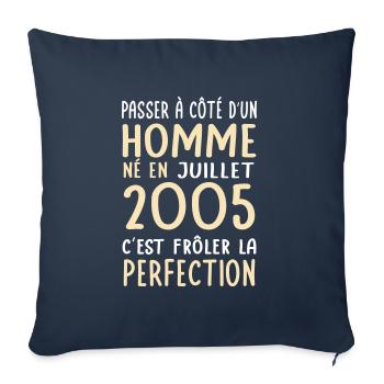 Anniversaire 20 ans - Né en Juillet 2005 - Housse de coussin décorative 45 x 45 cm - bleu marine - Devant