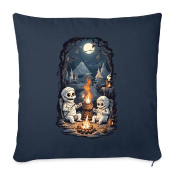 Halloween momie camping feu de camp dessin animé - Housse de coussin décorative 45 x 45 cm - bleu marine - Devant