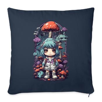 Festival de musique Kawaii Anime Mushroom Girl Goa - Housse de coussin décorative 45 x 45 cm - bleu marine - Devant