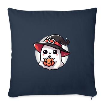 Fantôme d’Halloween mignon avec chapeau de sorcière - Housse de coussin décorative 45 x 45 cm - bleu marine - Devant