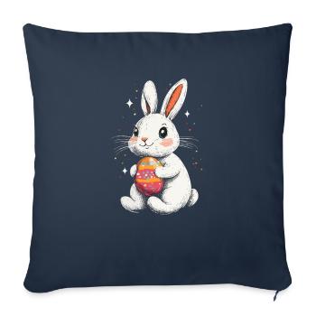 Lapin de Pâques avec oeuf de Pâques Vintage - Housse de coussin décorative 45 x 45 cm - bleu marine - Devant