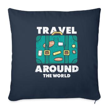 Voyage voyageur du monde - Housse de coussin décorative 45 x 45 cm - bleu marine - Devant