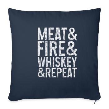 Viande et feu et whisky et répéter 3 - Housse de coussin décorative 45 x 45 cm - bleu marine - Devant