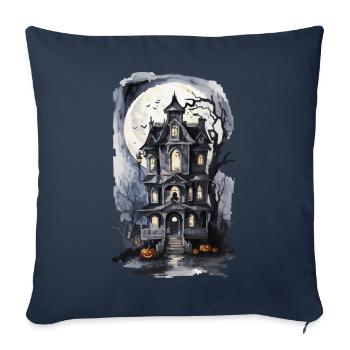 Maison de sorcière pleine lune chauve-souris sort citrouille Art - Housse de coussin décorative 45 x 45 cm - bleu marine - Devant