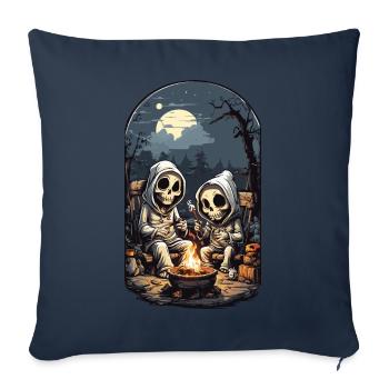 Squelettes drôles Halloween feu de camp - Housse de coussin décorative 45 x 45 cm - bleu marine - Devant