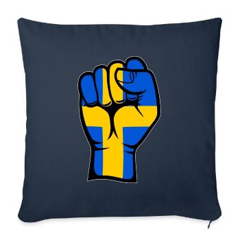 Drapeau de la Suède Symbole de la main du poing - Housse de coussin décorative 45 x 45 cm - bleu marine - Devant