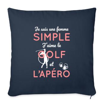 Golf - Femme simple j'aime le golf et l'apéro - Housse de coussin décorative 45 x 45 cm - bleu marine - Devant