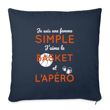 Femme simple aime le basket et l'apéro - Housse de coussin décorative 45 x 45 cm - bleu marine - Devant