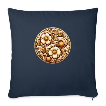 oval floral couleur or inspiré d'art russe - Housse de coussin décorative 45 x 45 cm - bleu marine - Devant